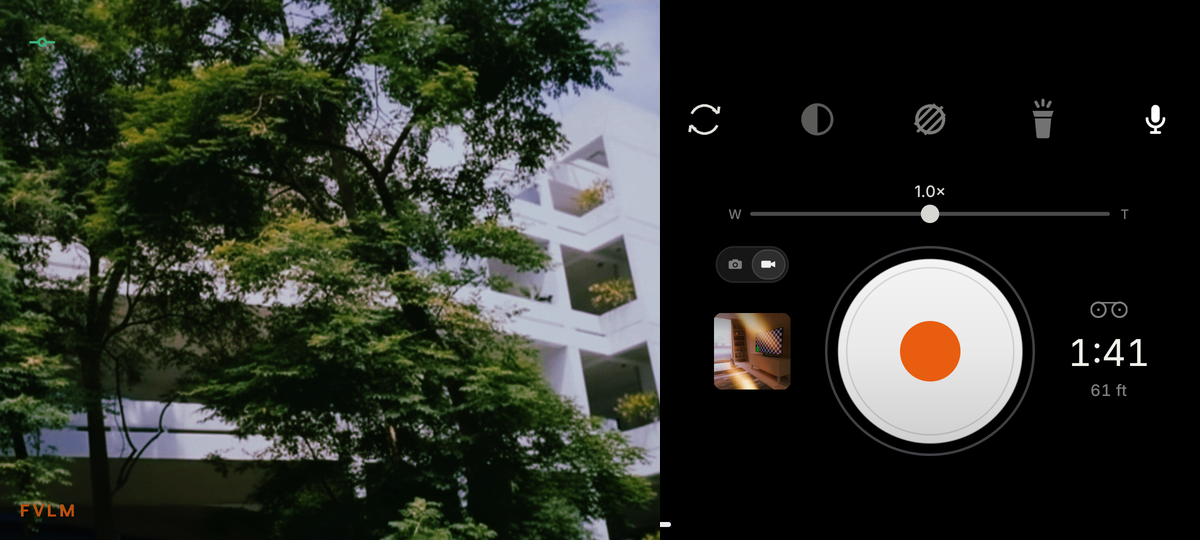 The FVLM camera held sideways, the finder filling a landscape frame